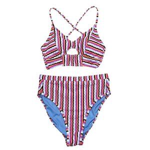 Jessica Simpson Got The Groove Blue Mist Multi Striped Bikini Size Small